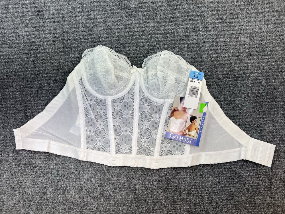 Vintage Gelmart Bustier Corset 32B White Lace Strapless Longline Bra NWT